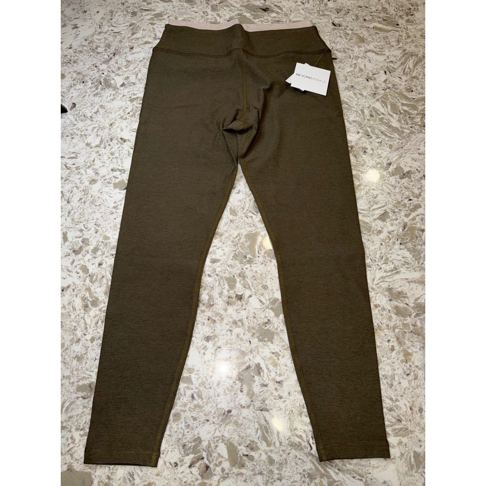 Beyond Yoga Womens High Waisted Space Dye Leggings Olive Green tan double layer